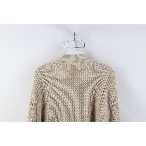 Vtg Eddie Bauer Mens XL Blank Cotton Ribbed Knit Henley Sweater Oatmeal Brown - Picture 8 of 9